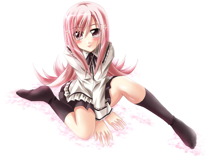 blush long_hair lucy_maria_misora miniskirt otoki_raku pink_eyes pink_hair skirt socks solo to_heart_2