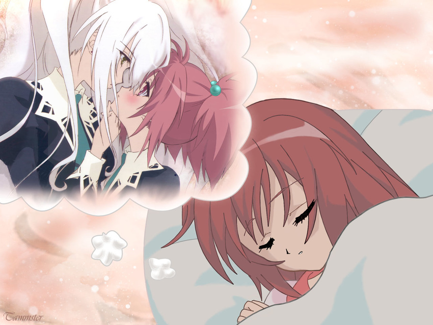 aoi_nagisa artist_request blush dreaming hanazono_shizuma multiple_girls sleeping strawberry_panic! wallpaper