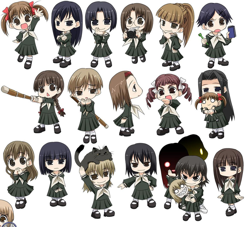 artist_request blonde_hair chibi everyone fukuzawa_yumi goronta half_updo hasekura_rei hosokawa_kanako jpeg_artifacts kanina_shizuka katsura_(marimite) kubo_shiori maria-sama_ga_miteru matsudaira_touko mizuno_youko multiple_girls nijou_noriko ogasawara_sachiko satou_sei school_uniform shimazu_yoshino shinai sword takeshima_tsutako torii_eriko toudou_shimako tsukiyama_minako weapon yamaguchi_mami