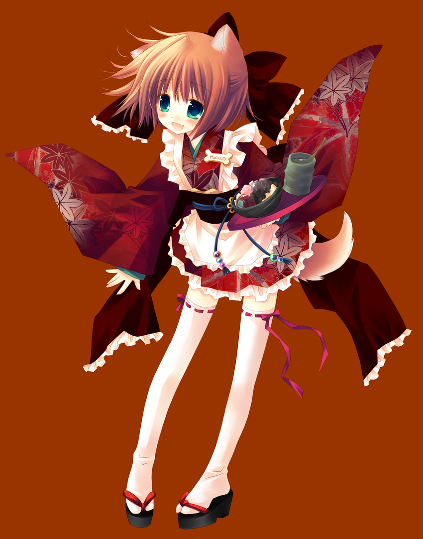 absurdres animal_ears blue_eyes bow copyright_request fang highres ribbon sakurazawa_izumi solo thighhighs