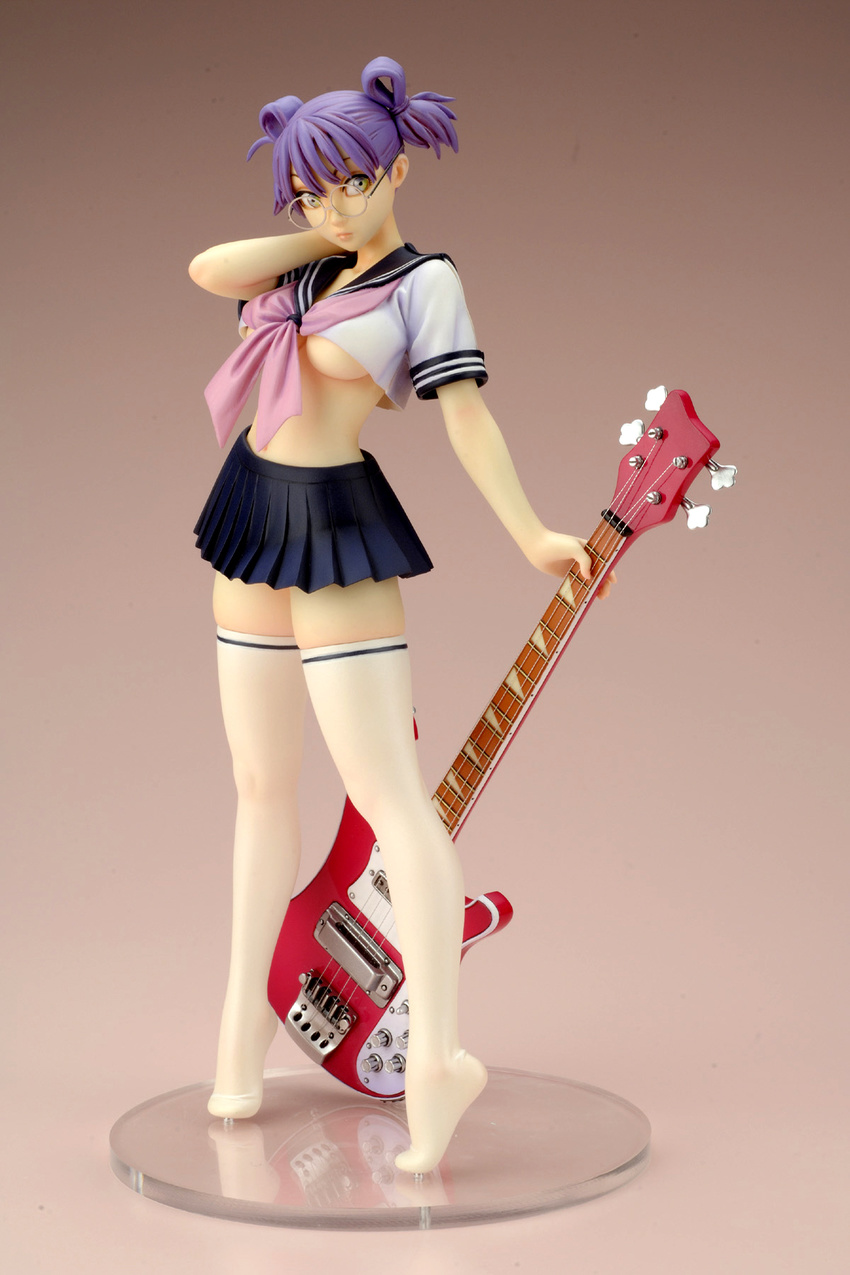 arisa figure glasses guitar highres instrument no_humans photo school_uniform serafuku skirt solo thighhighs yamashita_shun'ya yamashita_shunya