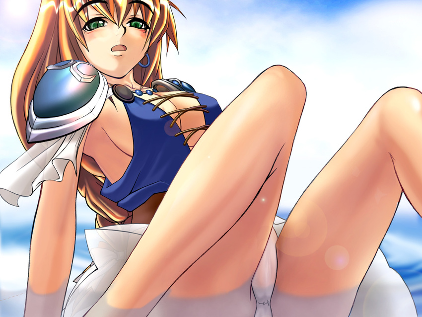 armor armored_dress blonde_hair green_eyes highres oogami_yuuki panties sophitia_alexandra soulcalibur tears underwear