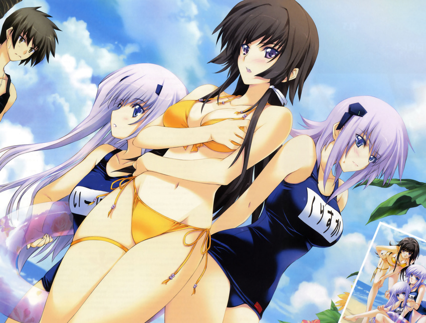 absurdres cryska_barchenowa highres iinia_shesuchina inia_sestina kurisuka_byaachenowa muvluv muvluv_alternative_total_eclipse purple_hair swimsuit takamura_yui yuuya_bridges