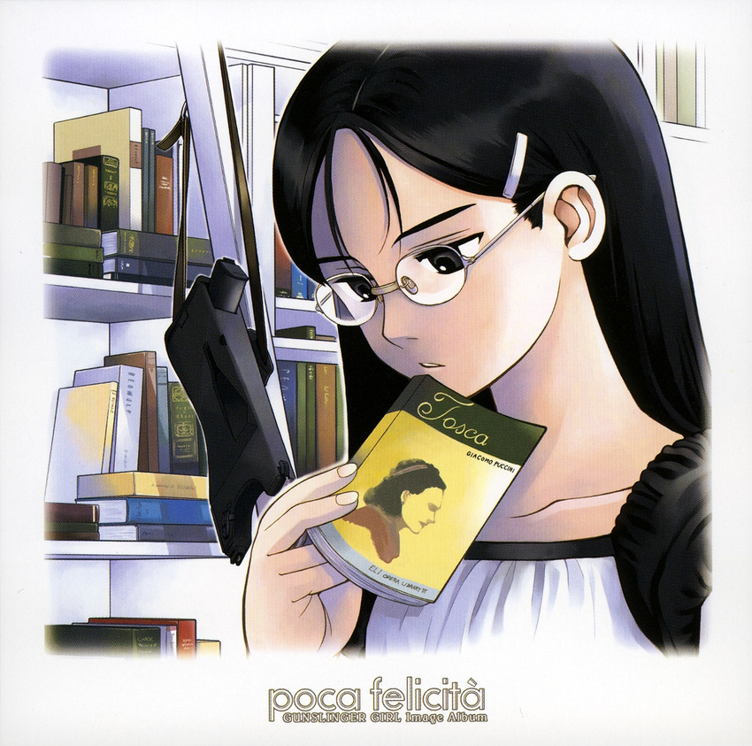 artist_request book claes glasses gunslinger_girl highres solo weapon_request