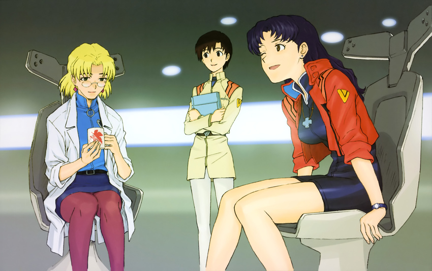 akagi_ritsuko katsuragi_misato neon_genesis_evangelion pantyhose tagme