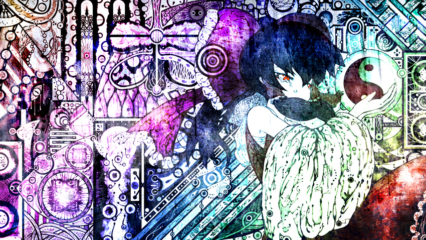 abstract bad_id bad_pixiv_id bow hair_bow hair_tubes hakurei_reimu highres koohee solo tears touhou wallpaper yin_yang