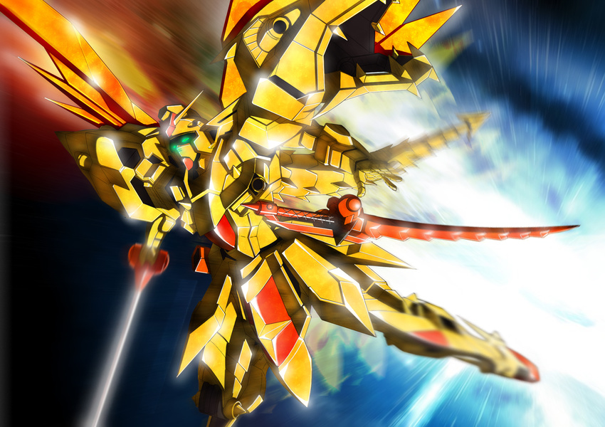 gundam highres mecha motion_blur no_humans sd_gundam sd_gundam_gaiden solo superior_dragon sword weapon