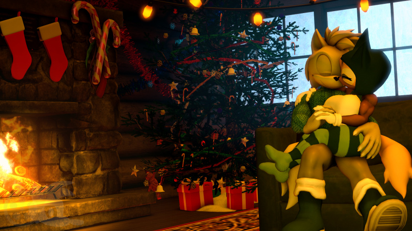 16:9 3d_(artwork) adam_(juicyducksfm) anthro blue_clothing boots bottomwear brown_body brown_skin candy candy_cane canid canine canis carpet christmas christmas_decorations christmas_lights christmas_present christmas_tree clothed clothing cozy dessert digital_media_(artwork) duo embrace eyes_closed fan_character female fireplace food footwear frozen fur furniture gift green_clothing hand_on_butt hand_on_shoulder hands_together hi_res holidays hug idw_publishing juicyducksfm male male/female mammal nose_to_nose on_lap pajamas pants plant sega sitting_on_another sitting_on_lap smile snow sofa sonic_the_hedgehog_(comics) sonic_the_hedgehog_(idw) sonic_the_hedgehog_(series) source_filmmaker sweater tail topwear tree whisper_the_wolf white_body white_clothing white_fur widescreen window wolf yellow_body yellow_fur