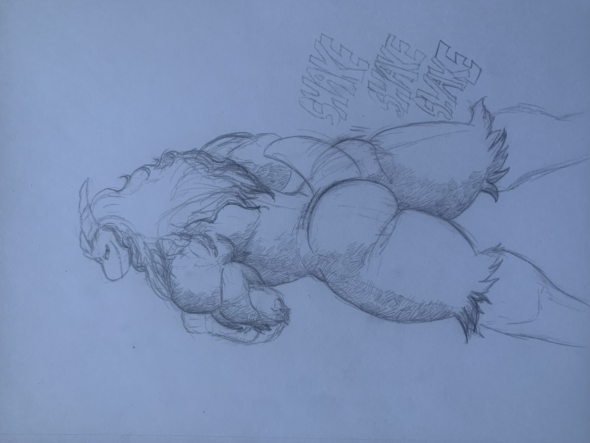 absurd_res anthro big_butt butt dragon fur furred_dragon furred_reptilian hair hi_res long_hair male muscular muscular_male nastyfr shaking_butt solo thick_thighs