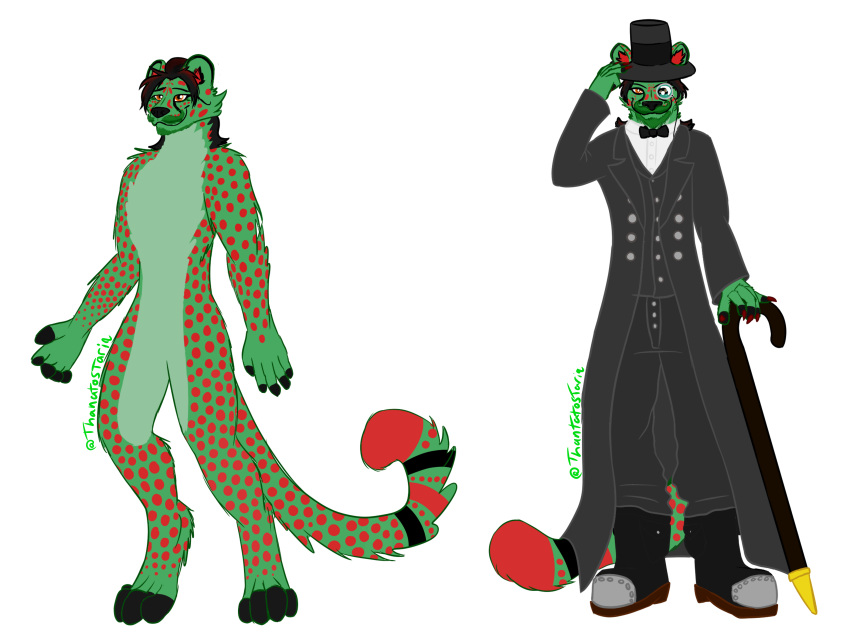 absurd_res anthro boots cane cheetah clothing eyewear facial_hair felid feline footwear hat headgear headwear hi_res male male/male mammal maximum_speed monocle mustache solo thanatostaria top_hat