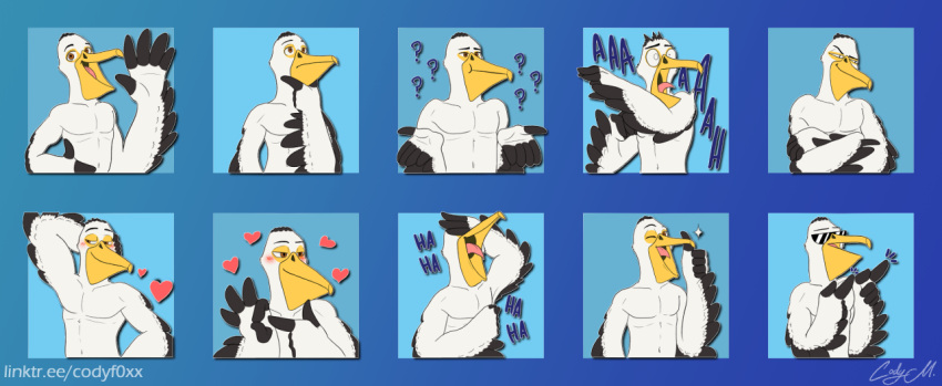 avian bill_(disambiguation) bird black_body codymathews feathered_wings feathers male pelican_(character) sticker_pack stickers white_body wings