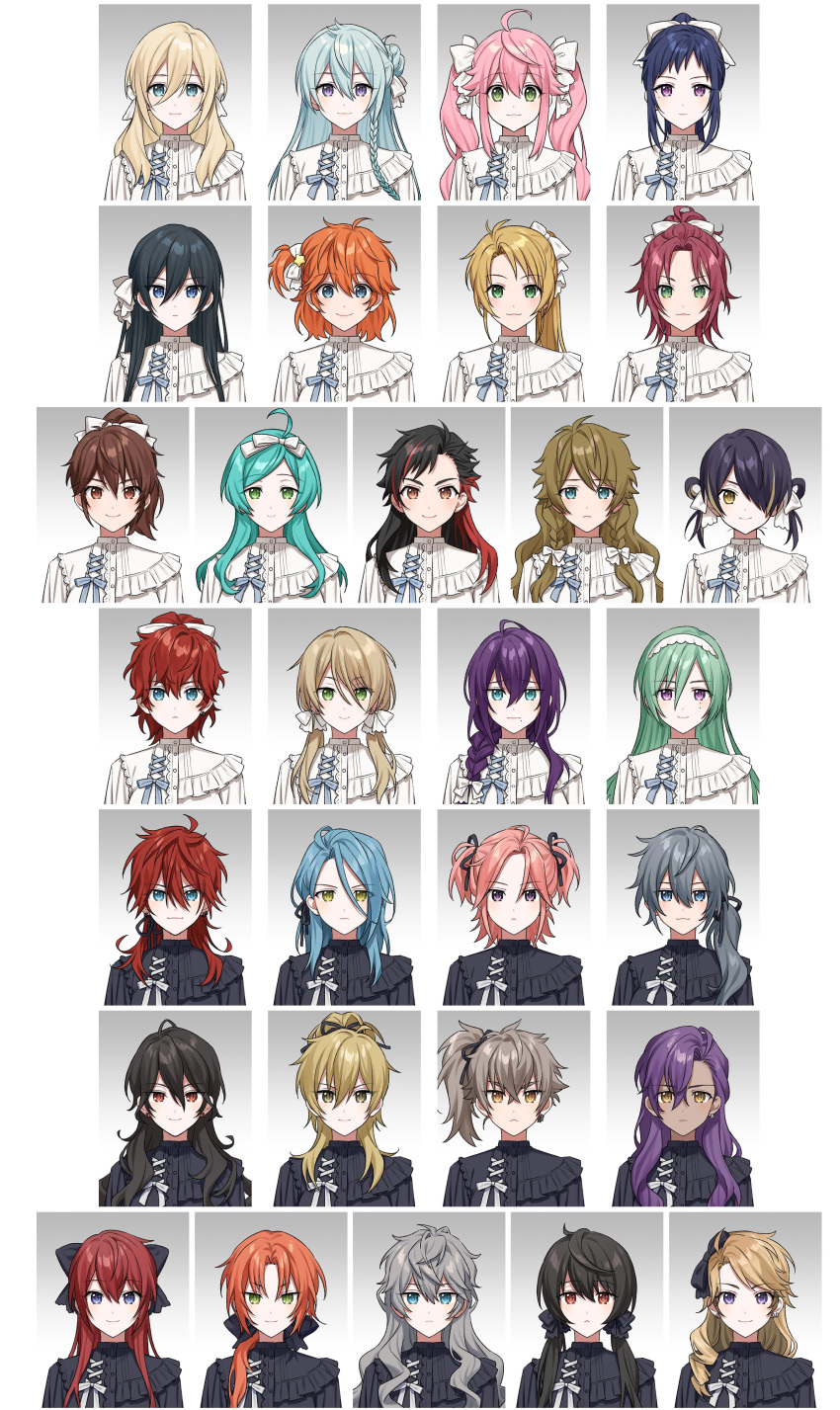 6+girls absurdres ahoge akehoshi_subaru alkaloid_(ensemble_stars!) amagi_hiiro amagi_rinne aqua_hair ayase_mayoi black_hair black_shirt blonde_hair blue_eyes blue_hair bow brown_eyes brown_hair crazy_b_(ensemble_stars!) dark-skinned_female dark_skin ensemble_stars! fine_(ensemble_stars!) fushimi_yuzuru genderswap genderswap_(mtf) green_hair grey_hair grey_ribbon hair_bow hair_bun hair_over_one_eye hairband hakaze_kaoru half_updo hibiki_wataru hidaka_hokuto high_side_ponytail highres himemiya_tori himeru_(ensemble_stars!) isara_mao kazehaya_tatsumi knights_(ensemble_stars!) long_hair low_ponytail low_side_ponytail medium_hair mole mole_under_eye mole_under_mouth morisawa_chiaki multicolored_hair multiple_girls nagumo_tetora narukami_arashi ogami_koga one_eye_covered orange_eyes orange_hair otogari_adonis oukawa_kohaku purple_eyes purple_hair red_eyes red_hair ryuuseitai_(ensemble_stars!) sakuma_rei_(ensemble_stars!) sakuma_ritsu sena_izumi_(ensemble_stars!) sengoku_shinobu shiina_niki shinkai_kanata shiratori_aira_(ensemble_stars!) shirt short_hair short_twintails side_ponytail suou_tsukasa takamine_midori tenshouin_eichi trickstar_(ensemble_stars!) tsukinaga_leo twintails undead_(ensemble_stars!) wavy_hair white_bow white_hairband white_shirt xpstydlsrkddlcl yellow_eyes yuuki_makoto_(ensemble_stars!)