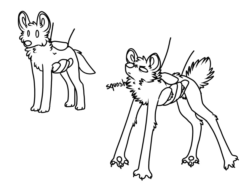 2020 ambiguous_gender black_and_white canid canine digital_drawing_(artwork) digital_media_(artwork) digitigrade dot_eyes duo feral fur hi_res holding_another humor maligaytor mammal maned_wolf monochrome mostly_offscreen_character narrowed_eyes pawpads paws sequence simple_background size_difference sketch snout sound_effects tail white_background