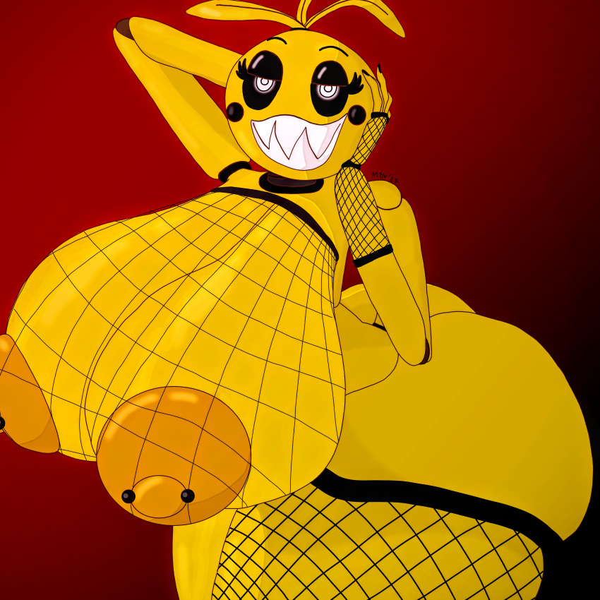 absurd_res animatronic anthro areola avian big_areola big_breasts big_butt bird breasts butt chicken clothing cybernetics cyborg female fishnet five_nights_at_freddy's five_nights_at_freddy's_2 galliform gallus_(genus) gloves goth handwear hi_res lovetaste_chica m4n machine makeup nipple_piercing nipples phasianid piercing robot scottgames sharp_teeth solo teeth thick_thighs toy_chica_(fnaf)