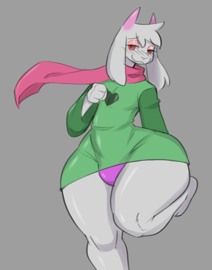 absurd_res anthro blush bovid caprine clothed clothing deltarune girly goat hi_res horn male mammal ralsei red_eyes reddrago scarf solo thick_thighs undertale_(series) white_body