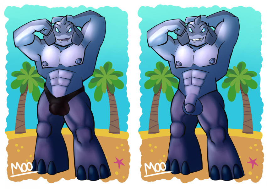 2024 alien alien_humanoid anthro balls biceps big_muscles blue_eyes bulge clothing digital_media_(artwork) disney flaccid flexing gantu genitals grey_body grey_skin grin hi_res humanoid humanoid_genitalia humanoid_penis latex latex_clothing latex_skinsuit lilo_and_stitch looking_at_viewer male mostly_nude muscular muscular_anthro muscular_male nipples nude open_mouth open_smile penis simple_background skinsuit smile solo speedo standing swimwear tight_clothing torito_moo underwear