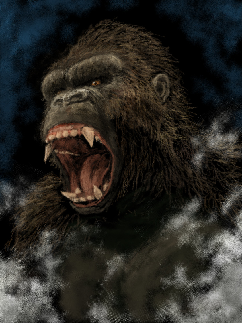 ape fangs fur godzilla_(series) gorilla kaijuu king_kong king_kong_(series) kmd kong:_skull_island monsterverse no_humans roaring simple_background