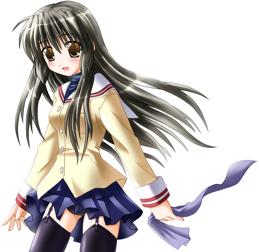 clannad garter_belt hikarizaka_private_high_school_uniform ibuki_fuuko otoki_raku panties school_uniform skirt solo thighhighs underwear