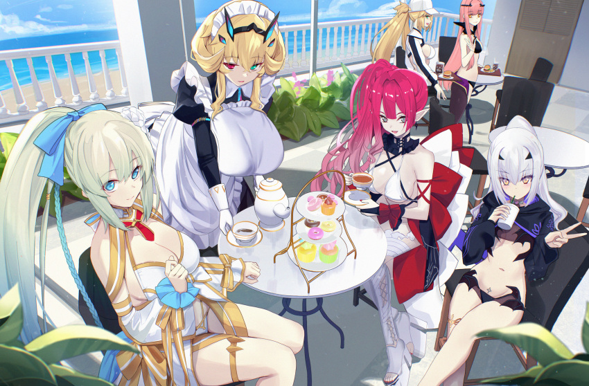 6+girls apron artoria_caster_(fate) artoria_caster_(swimsuit)_(fate) artoria_caster_(swimsuit)_(first_ascension)_(fate) artoria_pendragon_(fate) baobhan_sith_(fate) baobhan_sith_(swimsuit_pretender)_(fate) baobhan_sith_(swimsuit_pretender)_(third_ascension)_(fate) bare_shoulders barghest_(fate) barghest_(swimsuit_archer)_(fate) barghest_(swimsuit_archer)_(second_ascension)_(fate) baseball_cap bikini black_bikini black_dress black_jacket blonde_hair blue_eyes blue_hair blush braid breasts bridal_gauntlets chair circlet cleavage cnoc_na_riabh_(fate) cnoc_na_riabh_(swimsuit_foreigner)_(fate) collared_dress cropped_jacket cup cupcake detached_collar detached_sleeves doughnut dress fate/grand_order fate_(series) flower food forked_eyebrows french_braid gloves gold_trim green_eyes grey_eyes hair_flower hair_ornament hair_ribbon hat heterochromia high_ponytail highres horns huge_breasts jacket large_breasts leggings long_hair long_skirt long_sleeves looking_at_viewer maid maid_headdress medb_(fate) medium_breasts medium_hair melusine_(fate) melusine_(swimsuit_ruler)_(fate) melusine_(swimsuit_ruler)_(first_ascension)_(fate) morgan_le_fay_(fate) morgan_le_fay_(water_princess)_(fate) multiple_girls navel pink_hair pointy_ears ponytail pubic_tattoo puffy_long_sleeves puffy_sleeves red_eyes ribbon saucer shrug_(clothing) side_ponytail sidelocks sitting skirt small_breasts swimsuit table tattoo tea teacup thighhighs thighlet thighs tiered_tray twin_braids twintails untue very_long_hair white_apron white_bikini white_gloves white_hair white_hat white_jacket white_skirt white_thighhighs yellow_eyes