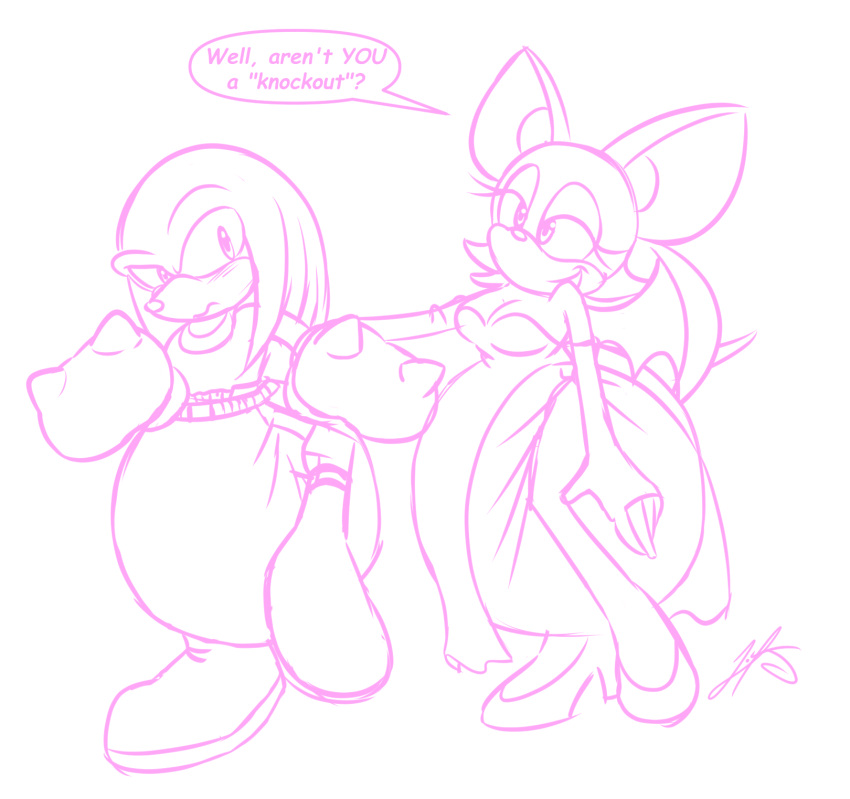 2022 anthro bat big_diaper blush bottomwear clean_diaper clothing dialogue diaper diaper_under_clothing dress duo echidna female footwear gloves handwear hi_res knuckles_the_echidna liljdude male male/female mammal monotreme raised_leg rouge_the_bat sega shoes shorts sonic_the_hedgehog_(series) talking_to_another