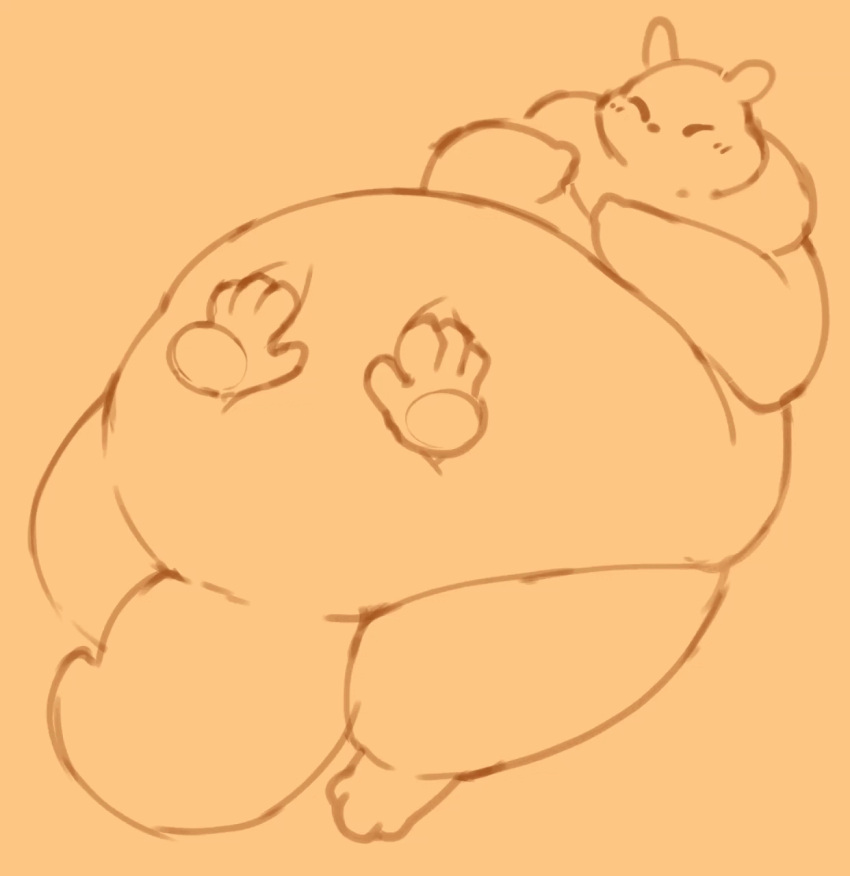 animated belly belly_play belly_rub big_belly blush blush_lines chubby_cheeks disembodied_hand double_chin gourmand_(rain_world) hi_res huge_belly lying male mariodp obese obese_male on_back overweight overweight_male rain_world semi-anthro slugcat tail thick_tail videocult