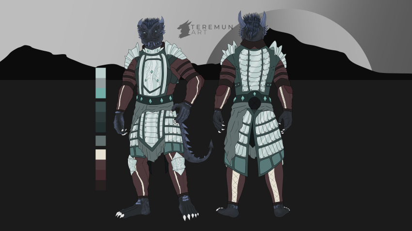 absurd_res anthro armor armor_plates baldur's_gate baldur's_gate_3 clothed clothing dragon dragonborn_(dnd) dungeons_and_dragons grogran_(teremunart) hair hasbro hi_res horn looking_at_viewer male muscular muscular_anthro muscular_male mythological_creature mythological_scalie mythology scales scalie simple_background solo tail teremunart topwear wizards_of_the_coast
