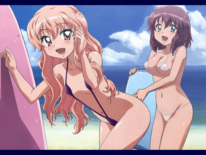 artist_request beach henrietta_de_tristain louise_francoise_le_blanc_de_la_valliere ocean swimsuit zero_no_tsukaima