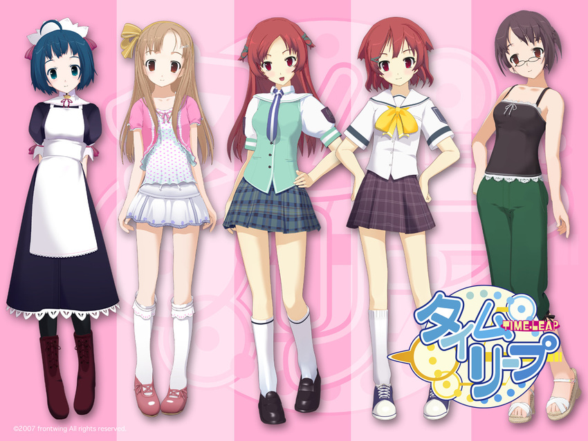 5girls hayama_yuu kawasumi_haruka ma@ya multiple_girls nagase_ayumu pantyhose school_uniform serafuku shinonome_komomo time_leap