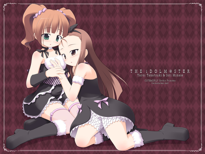 cute_&amp;_girly_(idolmaster) highres idolmaster idolmaster_(classic) idolmaster_1 kagura_yuuki minase_iori multiple_girls takatsuki_yayoi thighhighs twintails yuri