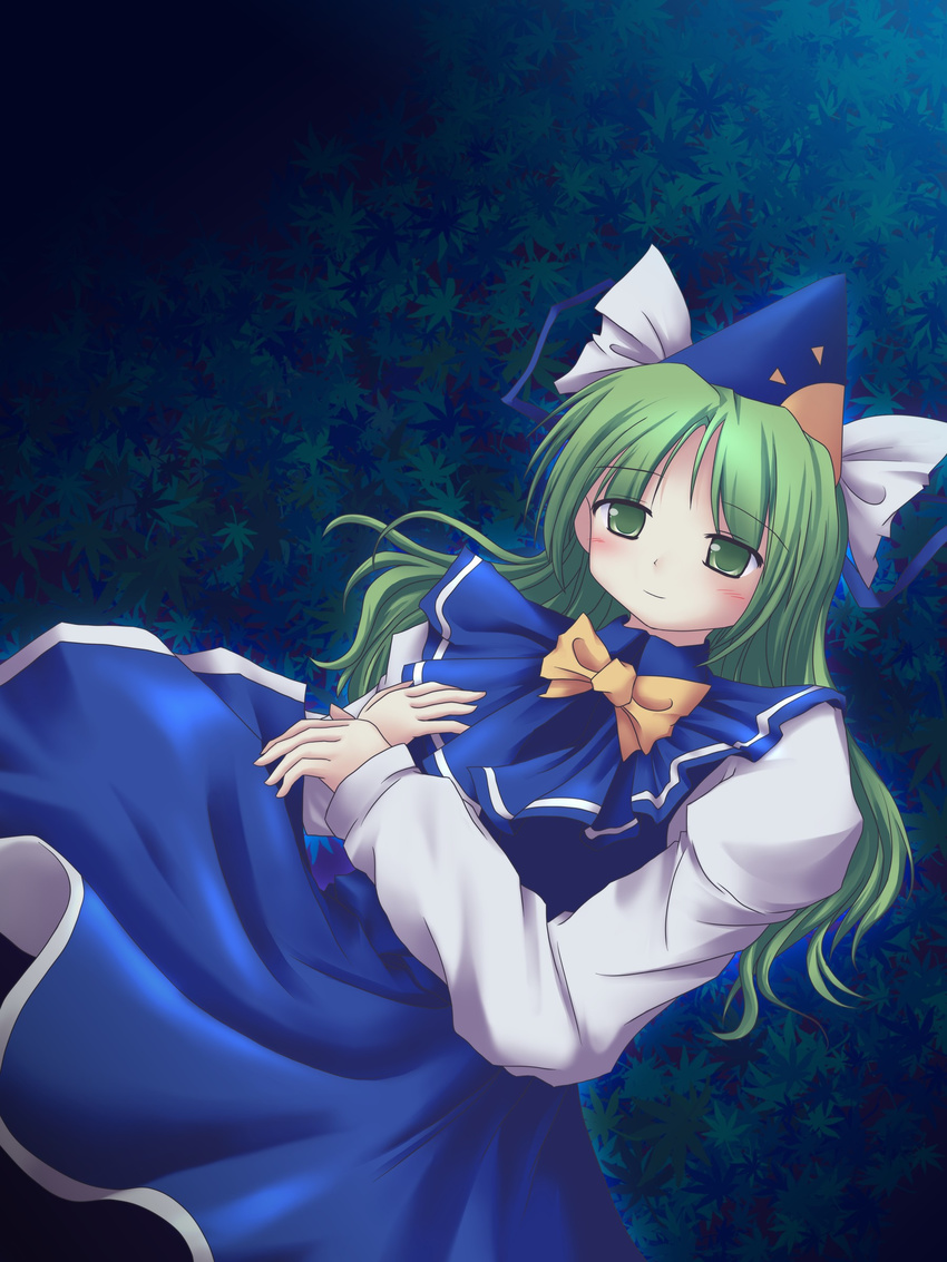 absurdres bow green_eyes green_hair hat highres long_hair lzh mima solo touhou touhou_(pc-98) wizard_hat