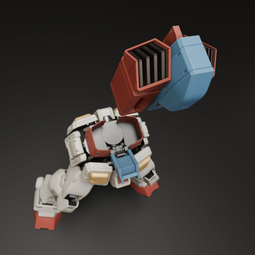 3d absurdres blender_(medium) core_fighter english_commentary fake_screenshot gattai gradient_background gundam highres machinery mecha mecha_focus mjeff mobile_suit mobile_suit_gundam no_humans realistic robot rx-78-2 science_fiction severed_torso spacecraft starfighter transformation