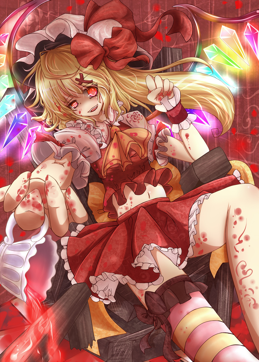 absurdres blonde_hair cup flandre_scarlet haru_ion hat highres long_hair ponytail red_eyes side_ponytail solo teacup touhou wings