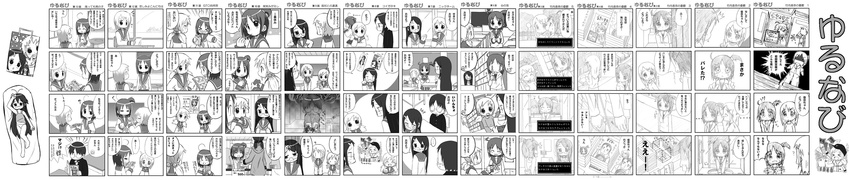 4koma 5girls absurdres ahoge comic convention dakimakura_(object) greyscale highres long_image lucky_star manga_(object) monochrome multiple_4koma multiple_girls pillow ryouou_school_uniform school_uniform serafuku translation_request wide_image