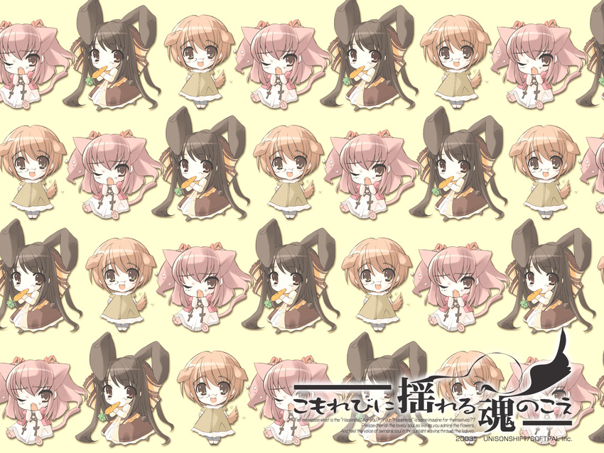 animal_ears bunny_ears carrot cat_ears chibi dog_ears highres itou_noiji komorebi_ni_yureru_tamashii_no_koe kouenji_ayana multiple_girls sui_(komorebi) tachibana_koharu wallpaper