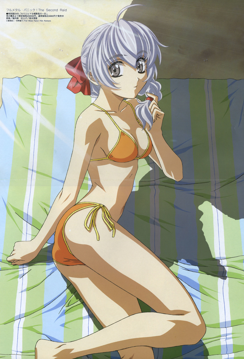 barefoot feet full_metal_panic full_metal_panic! grey_eyes swimsuit teletha_testarossa white_hair