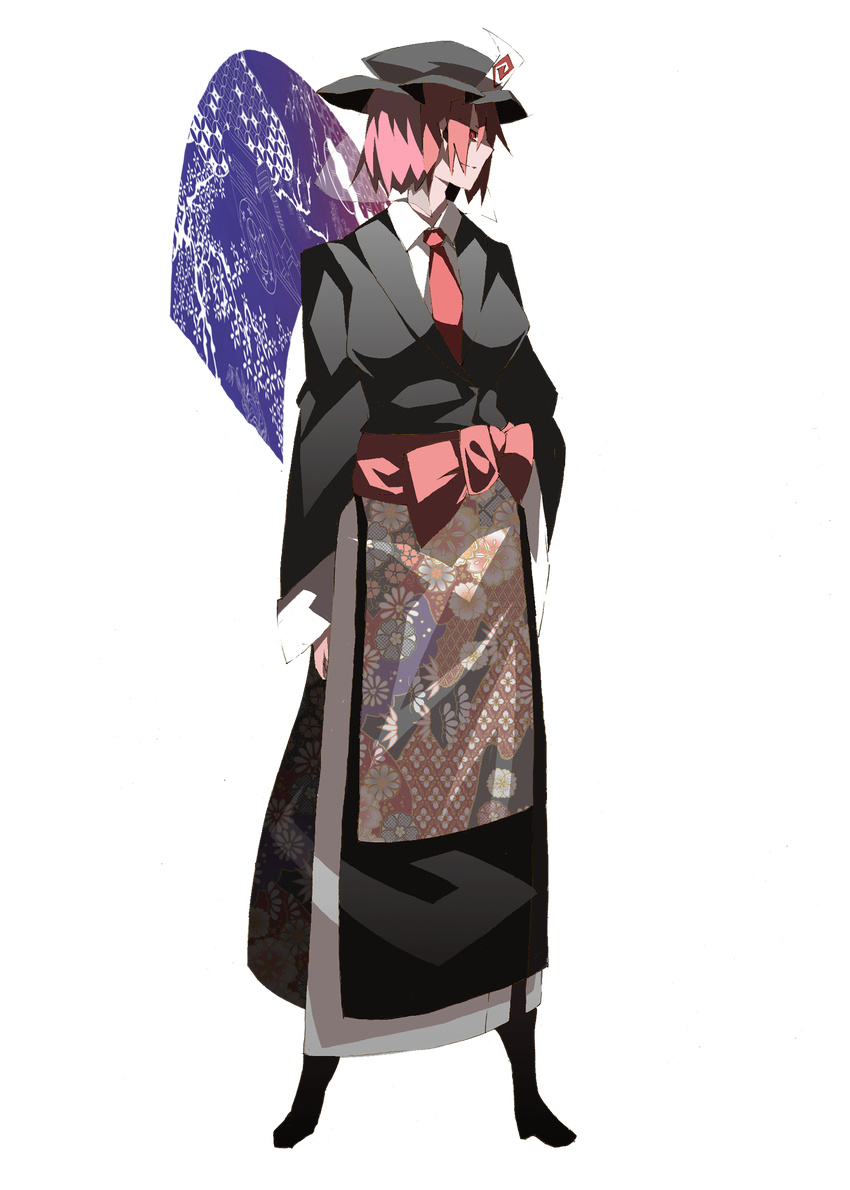 alternate_costume bad_id bad_pixiv_id contemporary fan floral_print ghost_in_the_shell ghost_in_the_shell_stand_alone_complex goshoguruma highres kikumon necktie pink_hair saigyouji_yuyuko saigyouji_yuyuko's_fan_design sash shippou_(pattern) short_hair siirakannu solo touhou transparent_background