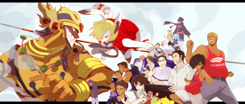 bad_id bad_pixiv_id battle cellphone character_request computer everyone glasses hair_over_one_eye headset highres ikezawa_kazuma ikezawa_mansuke ikezawa_ryouta jinnouchi_riichi jinnouchi_wabisuke kari-kenji king_kazuma koiso_kenji love_machine multiple_boys ni_(2shi) notepad phone summer_wars takashi_takuma