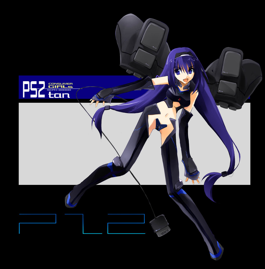 blue_hair game_console highres nagare_hyougo os-tan personification playstation_2 product_girl ps2-tan solo