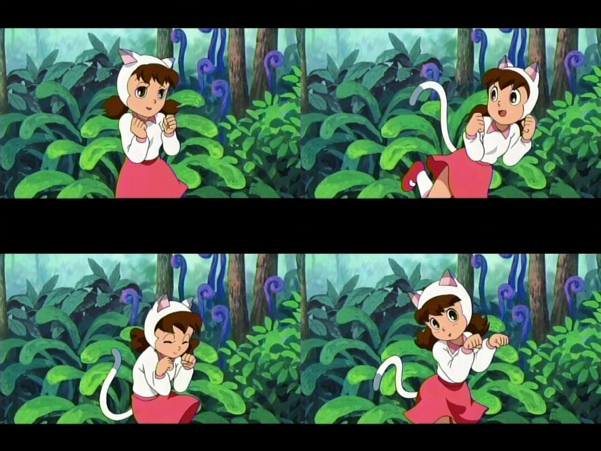 animal_ears cat_ears dancing doraemon fake_animal_ears long_sleeves minamoto_shizuka screencap tail