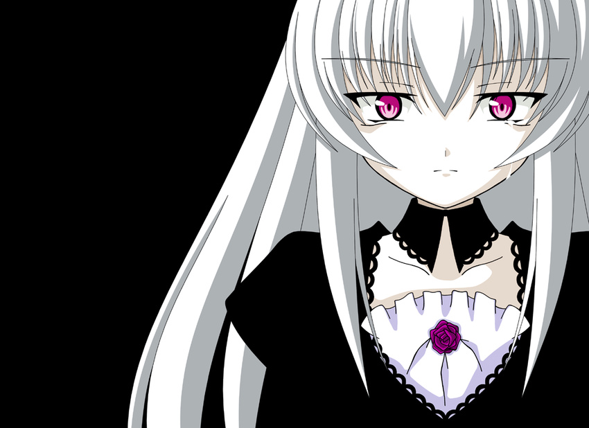 kasalelia long_hair pink_eyes rozen_maiden silver_hair solo suigintou white_skin