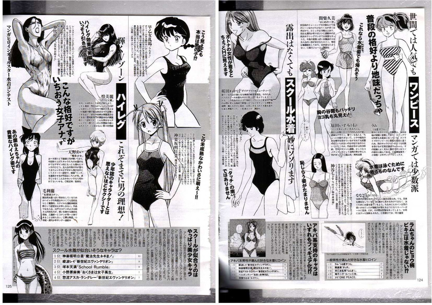 1990s_(style) 6+girls aa_megami-sama amano_ai animal_print annotated artist_request barefoot belldandy bikini braid crossover den'ei_shoujo dynamite_beauty facial_mark forehead_mark genderswap genderswap_(mtf) greyscale hajime_no_ippo harada_izumi heart_catch_izumi-chan highres innertube kagurazaka_asuna kamiya_chiyoko kou_mirei lum mahou_sensei_negima! mashiba_kumi meitantei_conan monochrome mouri_ran multiple_girls nakadai_keiko nanako_(nanako_sos) nanako_sos ninomiya_emi one-piece_swimsuit otenki_onee-san partially_translated ping_pong_club ranma-chan ranma_1/2 retro_artstyle rough_(manga) sakurada_wakaba scan scan_artifacts school_rumble school_swimsuit shinrei_chousa_shitsu:_office_rei source_request swim_ring swimsuit tiger_print translation_request tsukamoto_tenma urusei_yatsura