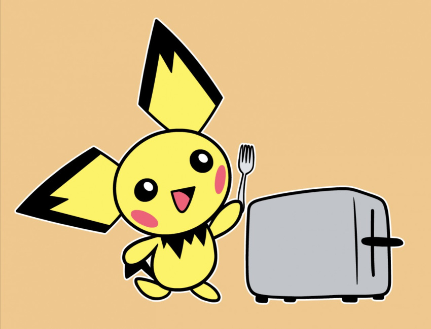 dinnerjoe fork nintendo noseless pichu pok&eacute;mon pok&eacute;mon_(species) simple_background solo toaster video_games