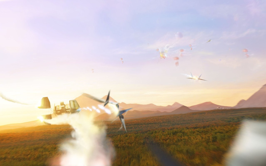 aerial_battle arwing battle battle_vehicle grass mountain nintendo no_humans orioto sky smoke space_craft star_fox wallpaper