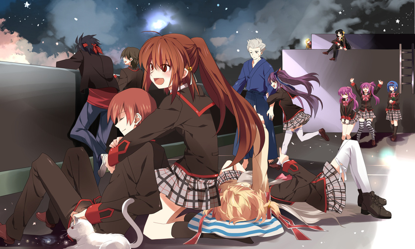 6+girls bad_id bad_pixiv_id cat cloud everyone futaki_kanata highres inohara_masato kamikita_komari kurugaya_yuiko lennon little_busters! lying miyazawa_kengo multiple_boys multiple_girls naoe_riki natsume_kyousuke natsume_rin nishizono_mio noumi_kudryavka saigusa_haruka sasasegawa_sasami school_uniform sennen_suisei sparkle tokido_saya