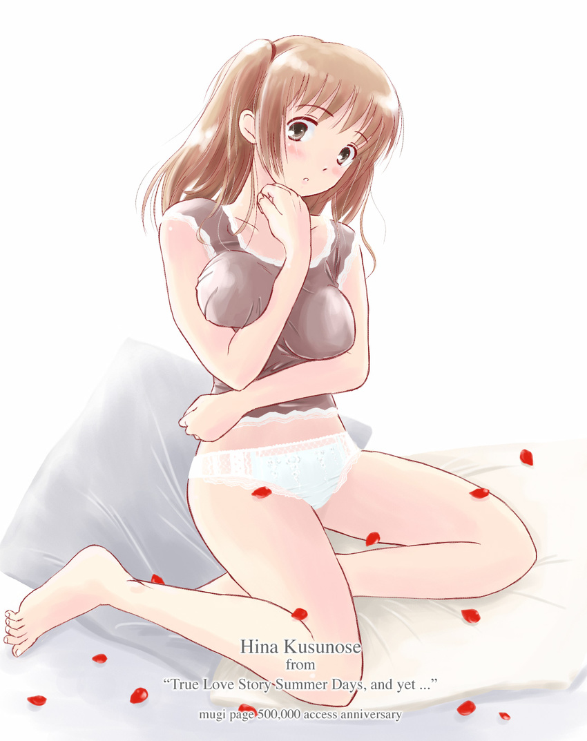 blush breasts highres hits kusunose_hina lingerie medium_breasts panties petals solo takahashi_mugi true_love_story true_love_story_summer_days_and_yet... underwear