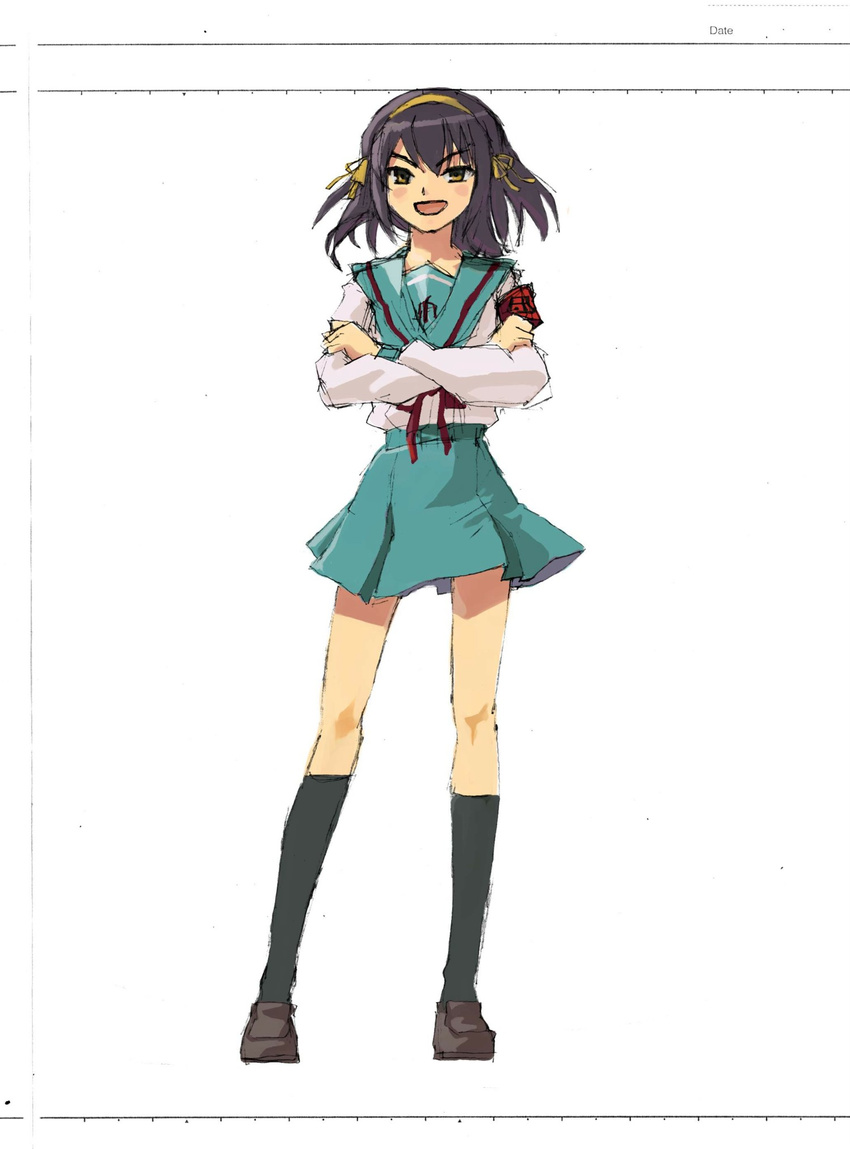 brown_hair highres kita_high_school_uniform long_sleeves pinzu school_uniform serafuku short_hair sketch solo suzumiya_haruhi suzumiya_haruhi_no_yuuutsu