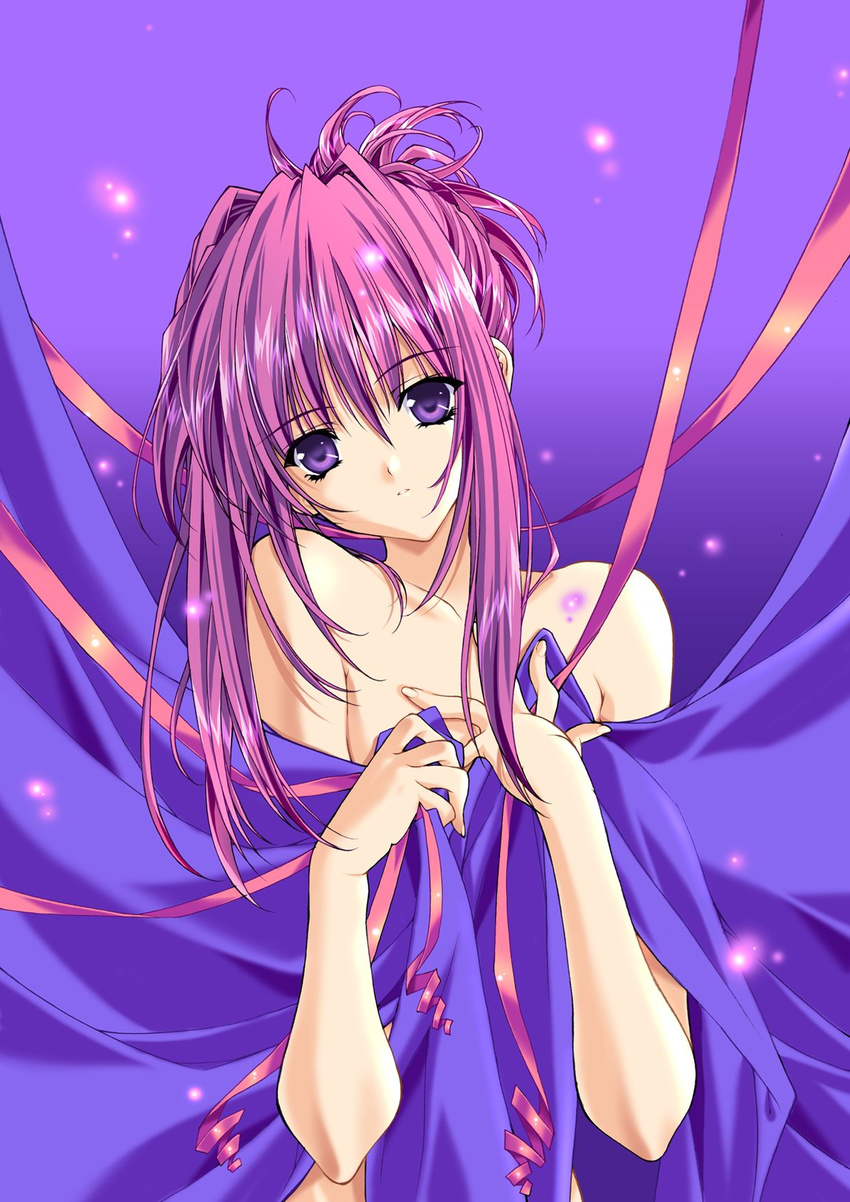 chikage_(sister_princess) duplicate highres nude pink_hair purple_eyes ribbon sister_princess solo suzuhira_hiro