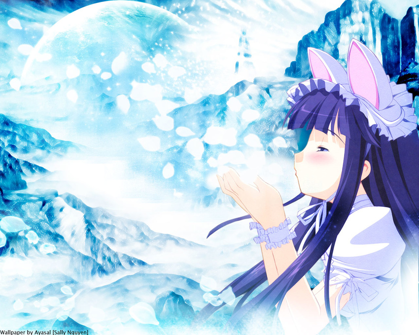 animal_ears artist_request cat_ears hazuki_(tsukuyomi) solo tsukuyomi_moonphase wallpaper watermark