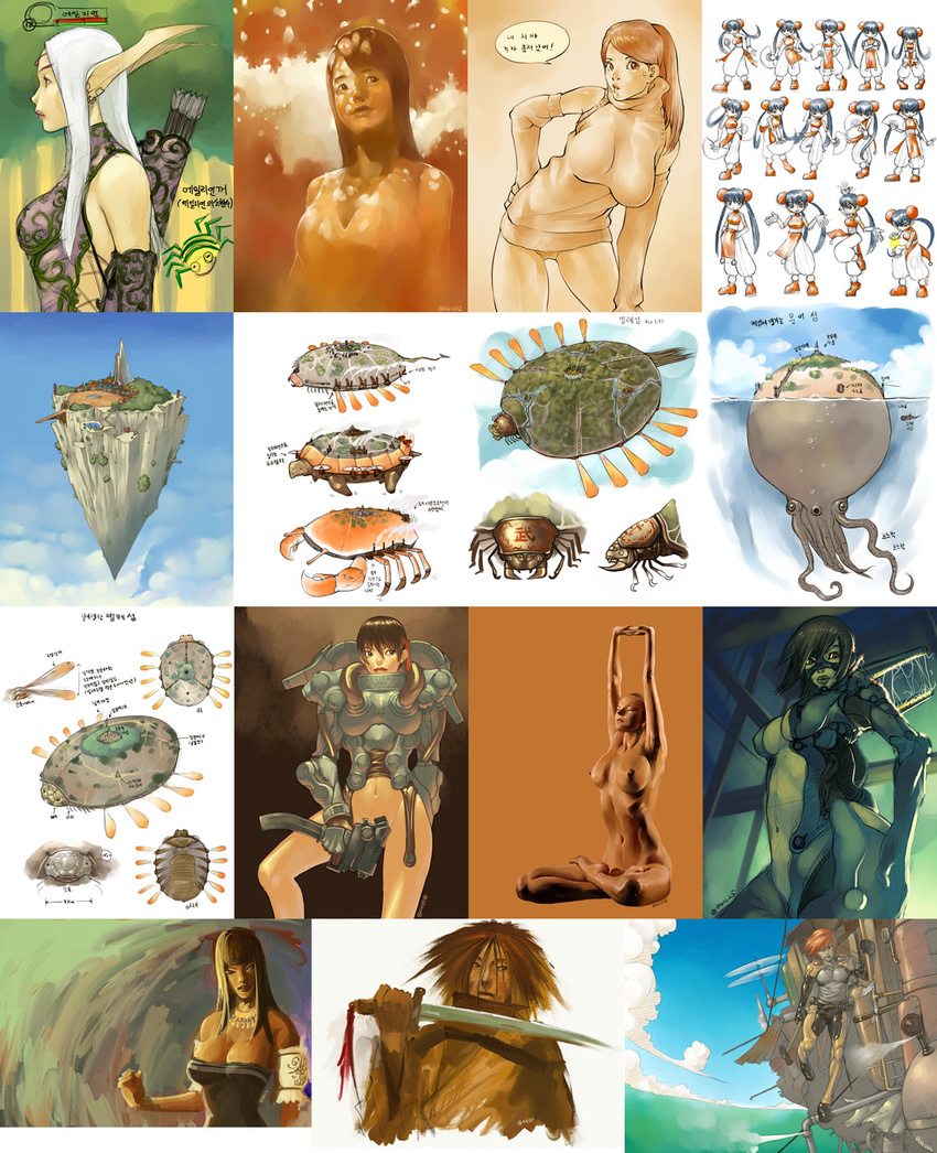 6+girls alien1452 collage copyright_request elf highres korean multiple_girls nipples pointy_ears what