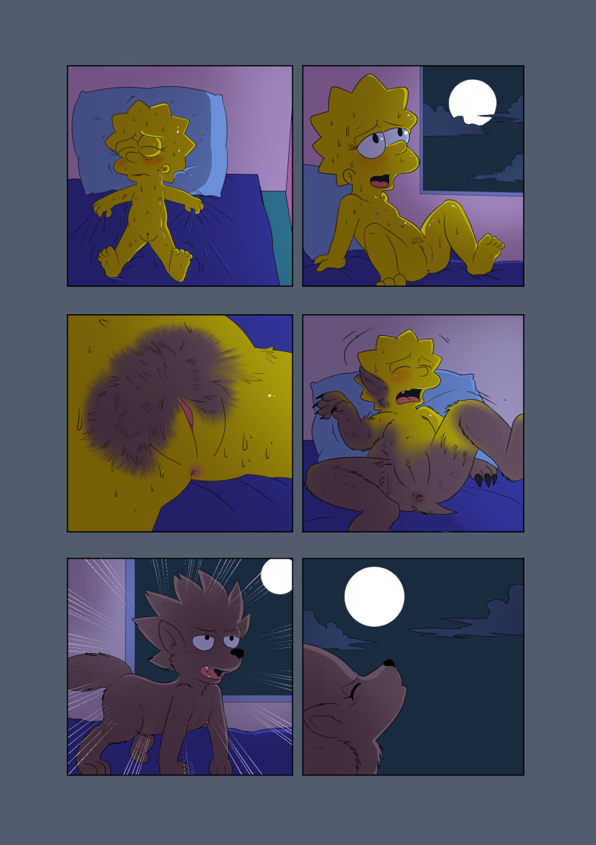 alternate_version_at_source anus canid canine comic female flat_chested human launny lisa_simpson mammal moon nude pussy sleeping solo sweat the_simpsons transformation were werecanid werecanine werewolf young